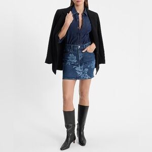 NWT Express Floral Denim Mini Skirt
